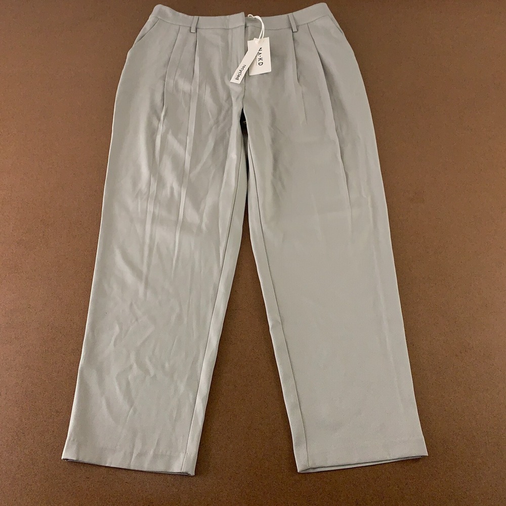 NAKD Women's US Size 32 Light Grey High Waisted Pleated Front Cropped Pants NWT